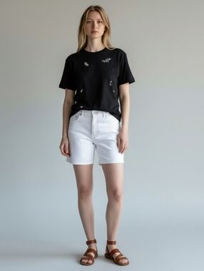 Universal Thread Black Short Sleeve Tee with White Embroidery